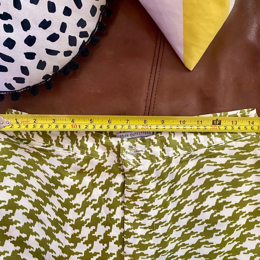 Urban Outfitters Olympia Crop Pants Mustard Green/White High Waisted Wide Leg L - Picture 7 of 7